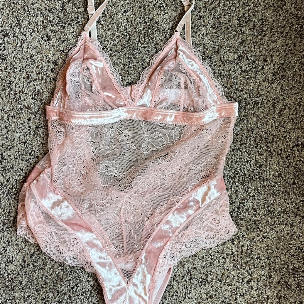 Lace and Velvet Pink One-piece Bodysuit